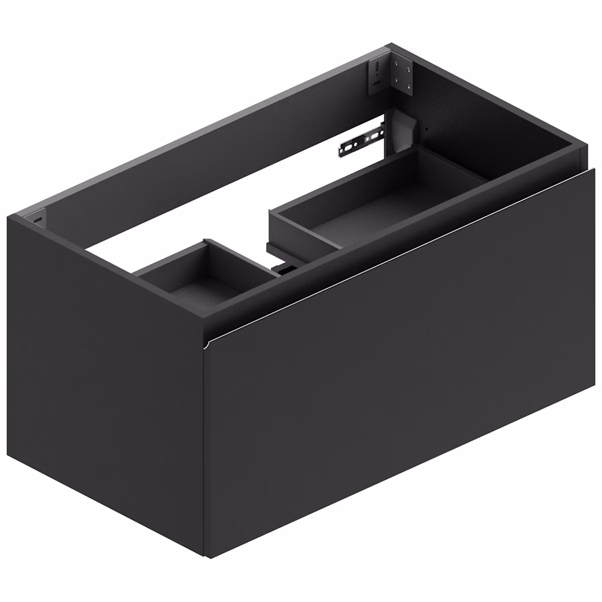 Meuble sous vasque suspendu l.90 x H.46 – 5 x P.50,5 cm, noir mat, pour évacuation centrale, Pura+