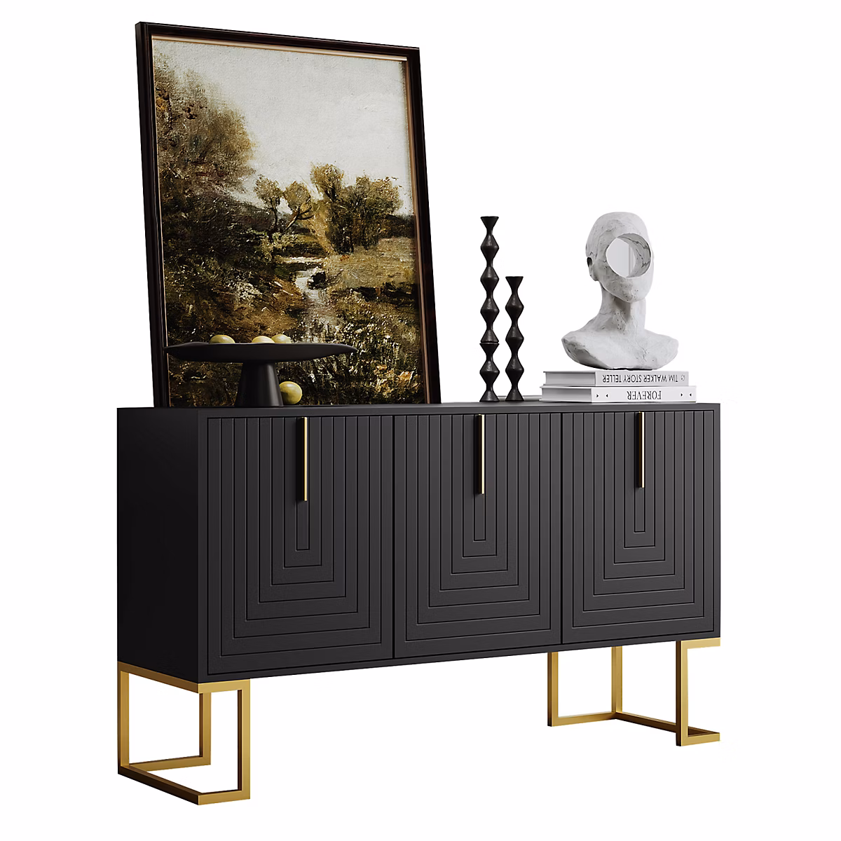 Buffet Moderne à 3 Portes Avec Étagères Réglables – Portes En U Et Poignées En Métal (noir)