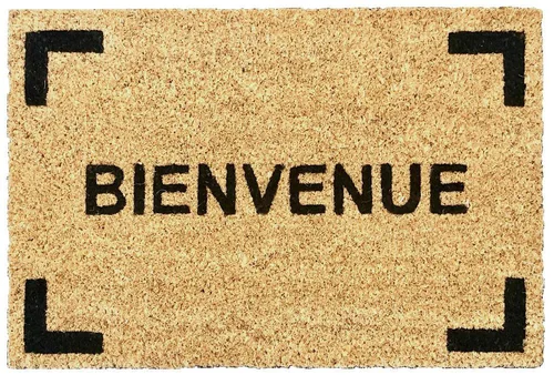 Tapis brosse coco écru imprimé noir Sweetsol Bienvenue - 60 x 40 cm