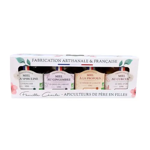Coffret de 4 miels propolis, gingembre, gelée royale et curcuma Abeilles de Malescot - 4 x 125 g