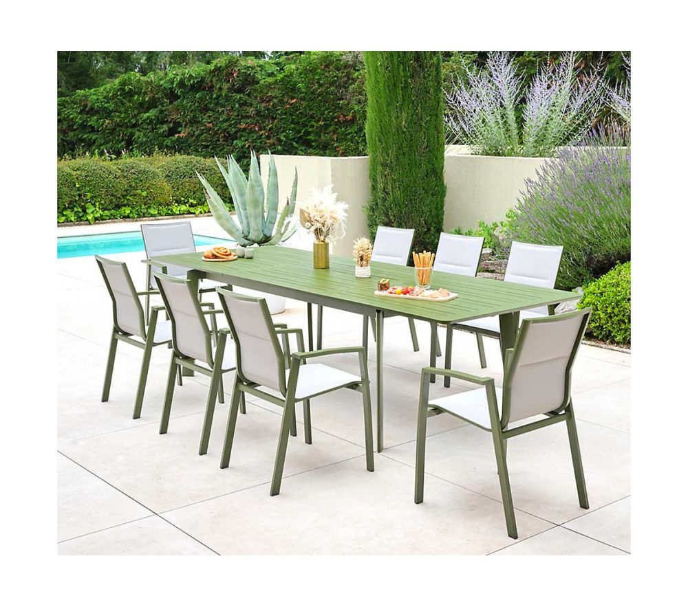 Ensemble table de jardin en aluminium et 8 assises – nairobi, ozalide