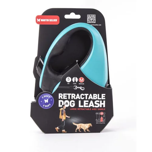 Laisse rétractable 2 Soft sangle coloris noir et turquoise - M