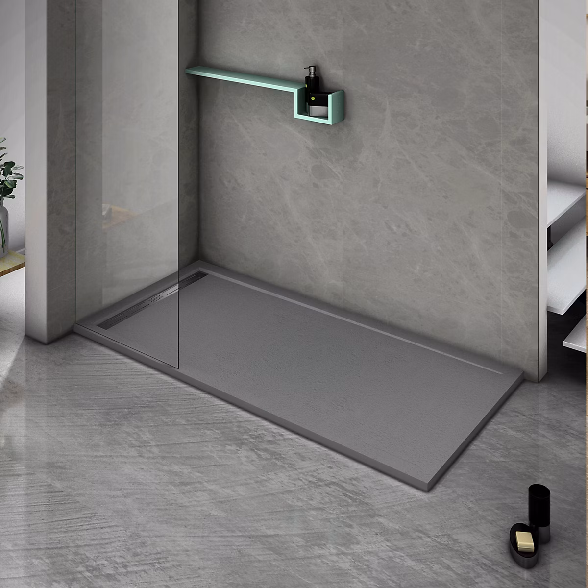 Bac à douche gris 76 × 80 à clôture en résine et 60% charge minérale receveur avec bonde et grille en inox