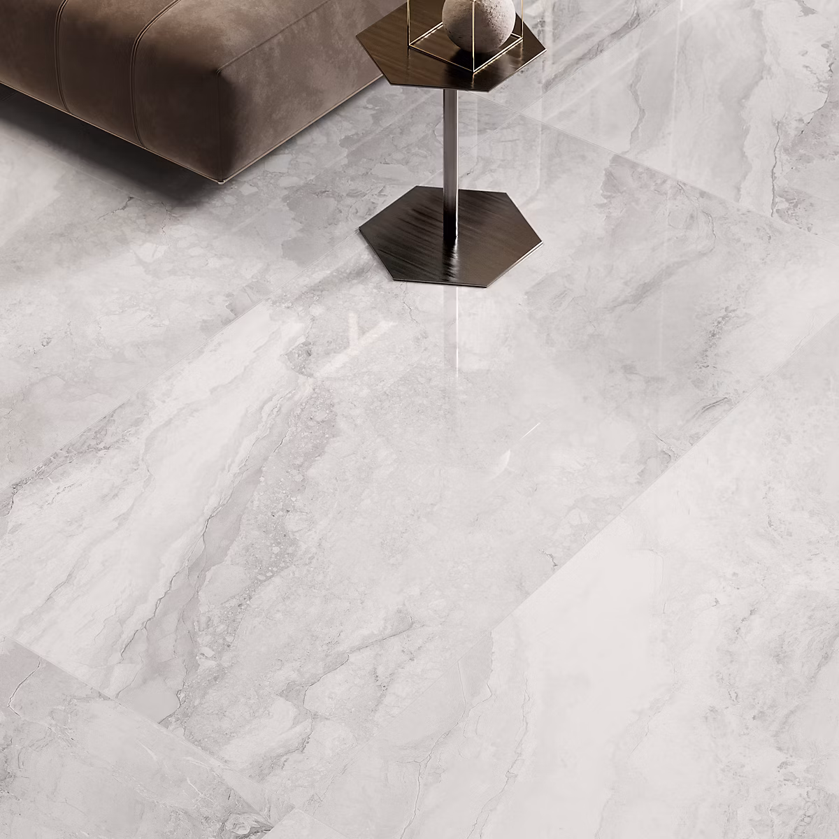 Carrelage sol et mur gris perle brillant Mineral 60 × 120 cm