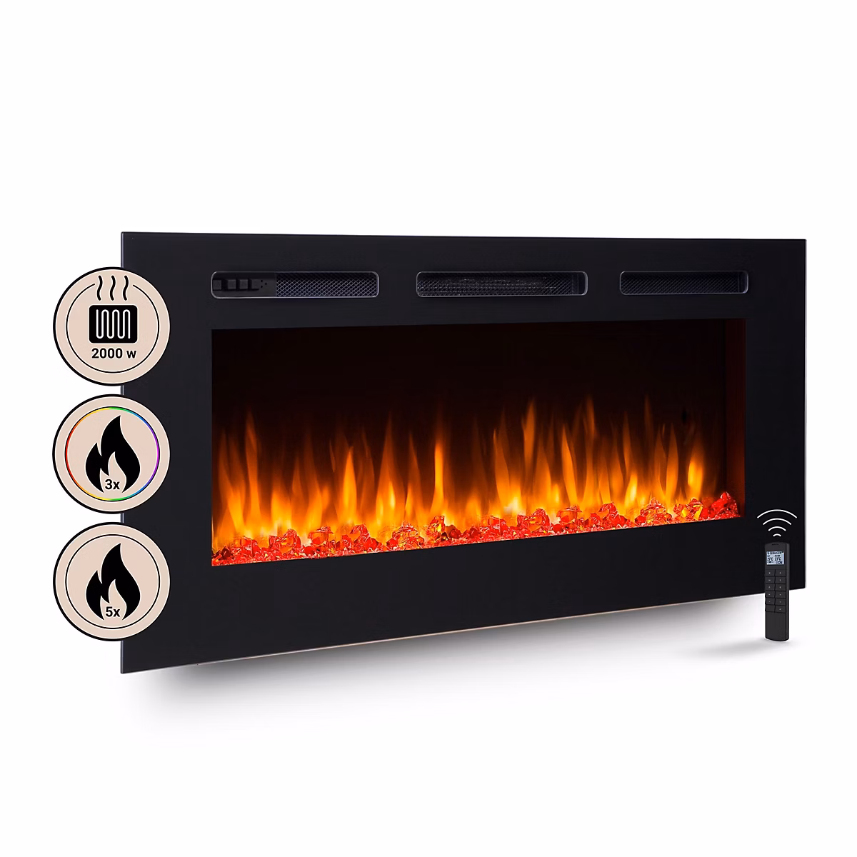 Cheminée électrique BALDERIA Fiamma 48 – Cheminée encastrable, Noir