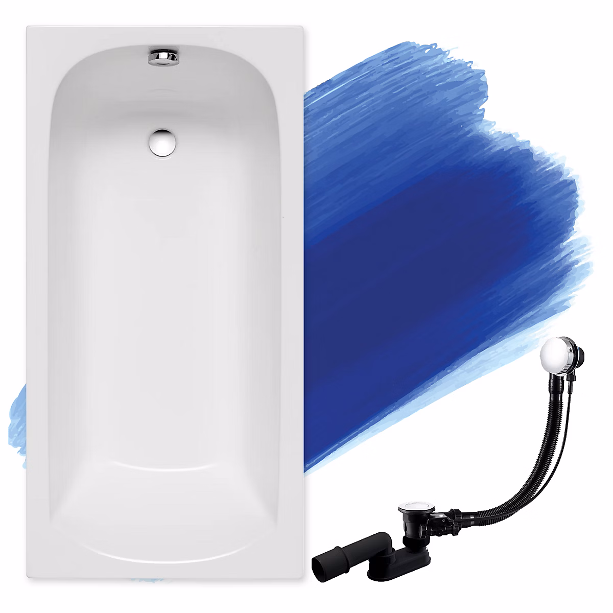 Baignoire rectangulaire 150 x 70 CLASSIC SLIM acrylique blanc – sans Habillage + Pieds + Vidage à chromé
