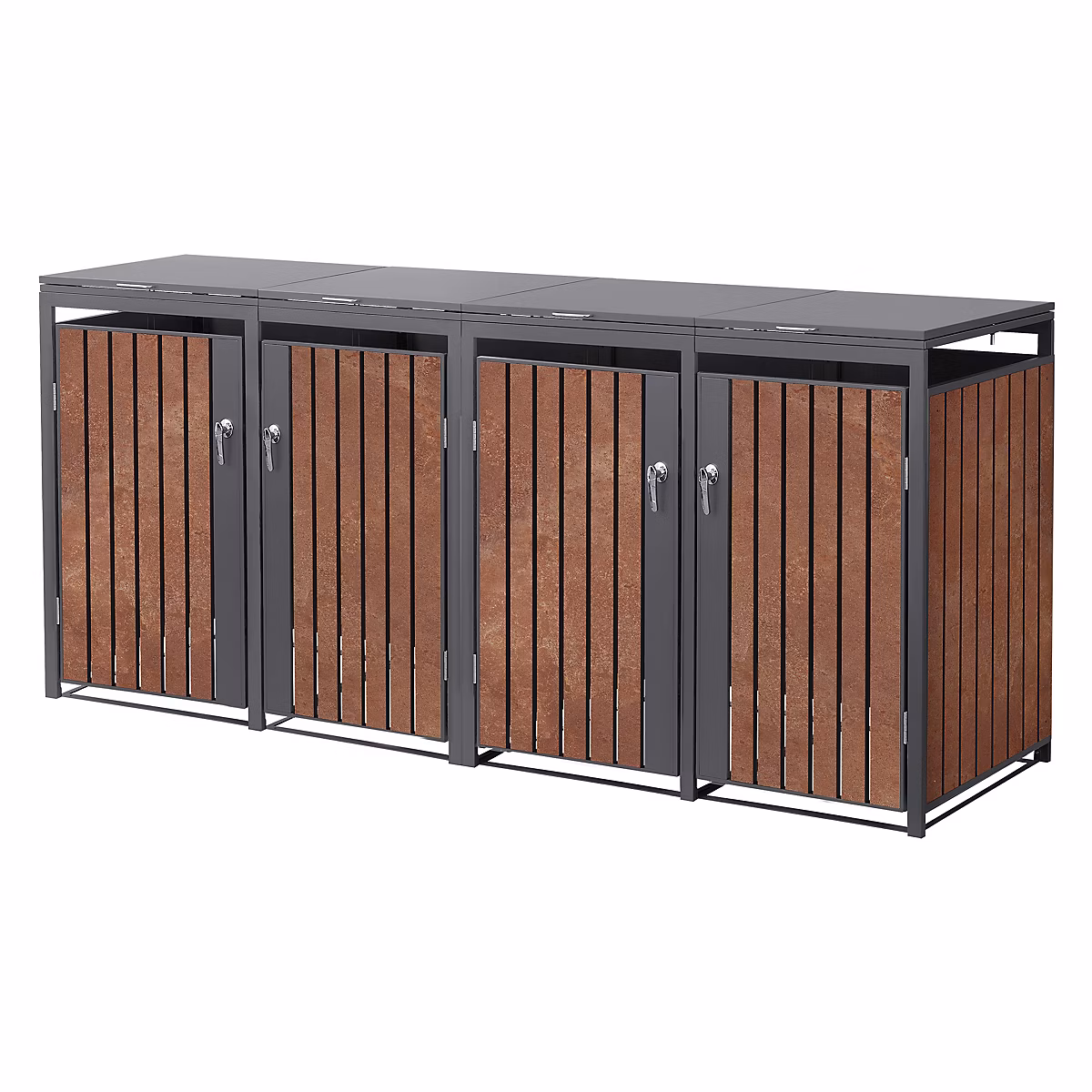Abri pour 4 poubelles ML – Design 264 × 80 × 120 cm 240L anthracite/aspect rouillé acier couvercle/porte