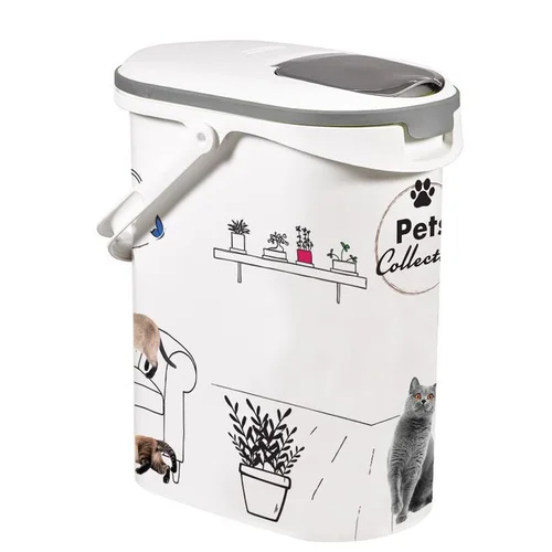 Verseuse à croquettes en plastique blanc à motif chat Pet Collection cat 4 kg - 10 L