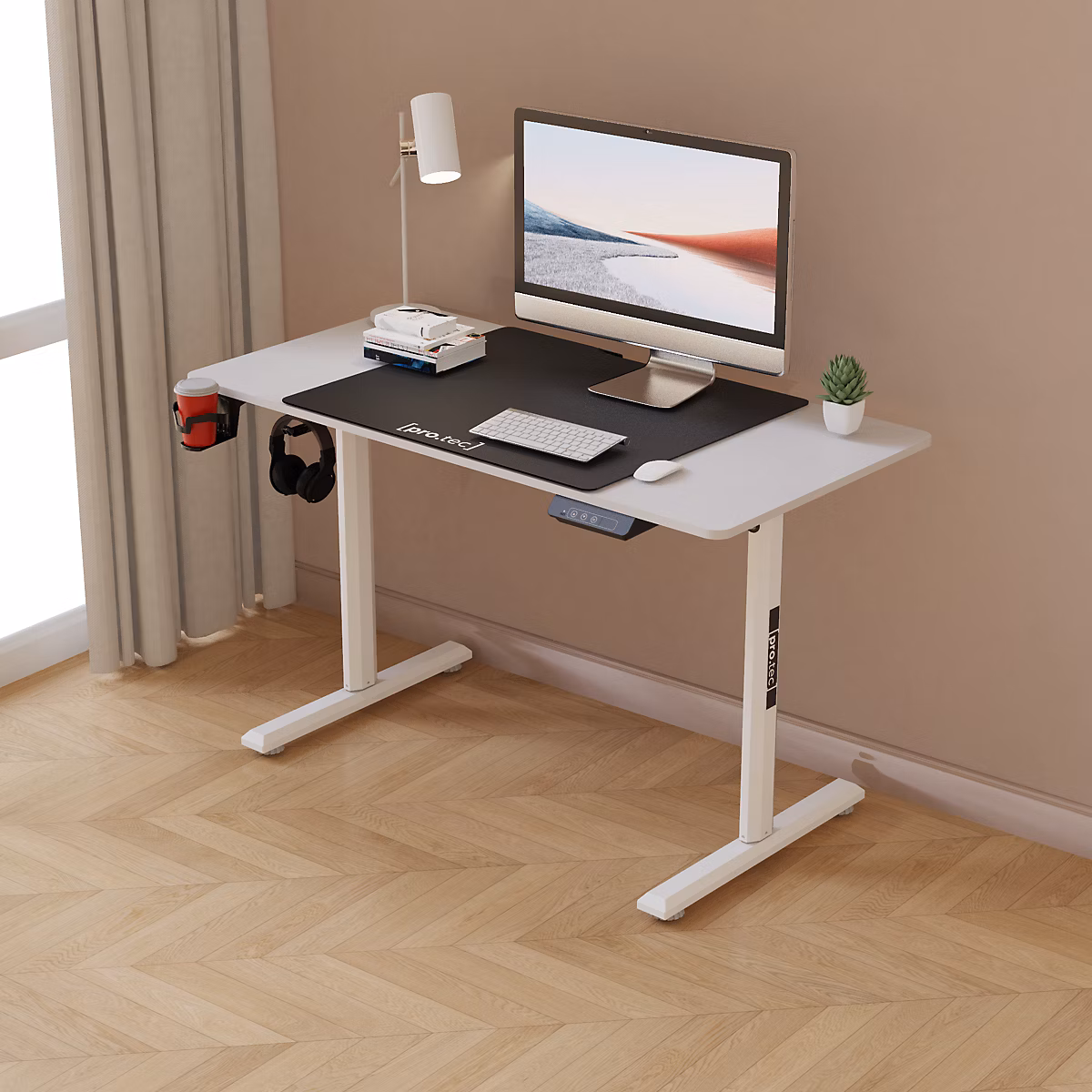 Bureau électrique Pomona à hauteur réglable 110 × 60 × 72 – 117 cm blanc pro.tec