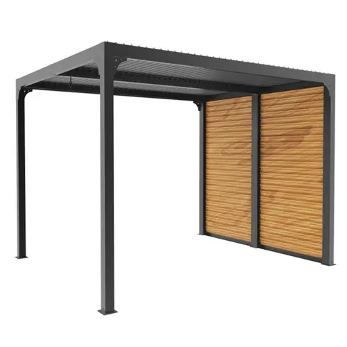 Pergola bioclimatique coloris gris en aluminium et bois - 2,4 x 3 m