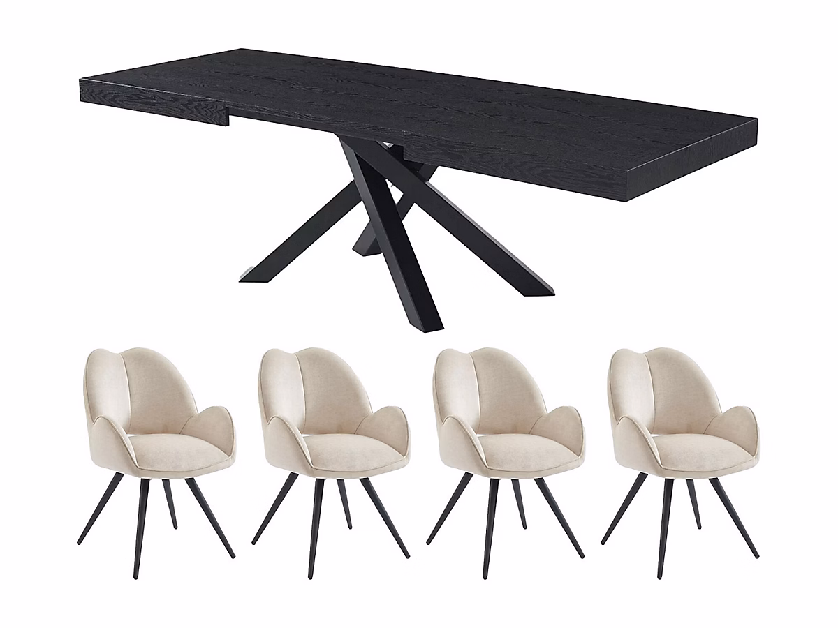 Ensemble table CATONAV + 4 chaises GULSUN – Noir et beige