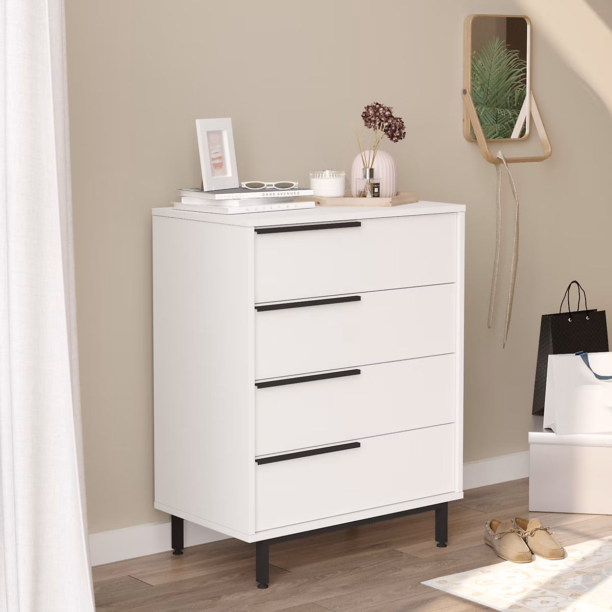Commode Vesanto 95 × 75 × 45 cm blanc noir en.casa