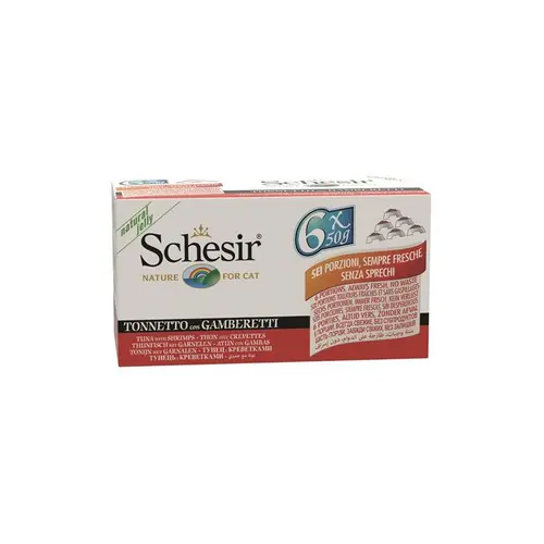 Pâtée pour chat Schesir au Thon et Crevettes Pack de 6 boites de 50 g