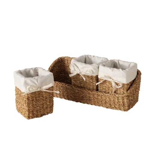 Ensemble de 4 paniers en algues marines gris clair Sophy - 38,5 x 13 x 17,5 cm
