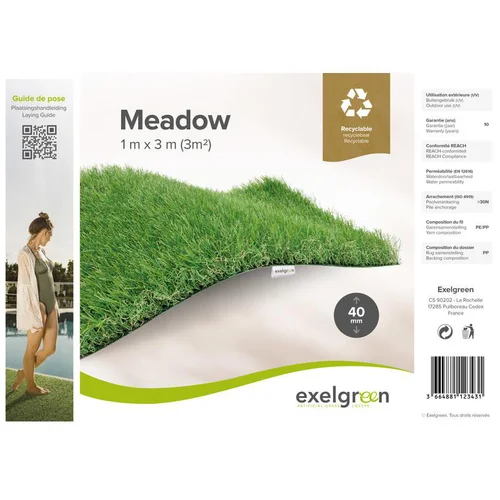 Gazon synthétique vert 40 mm recyclable en rouleau Exelgreen Meadow - 2 x 3 m