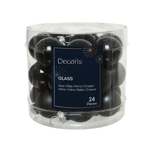 Boite de 24 mini-boules en verre brillant coloris noir - 2,5 cm
