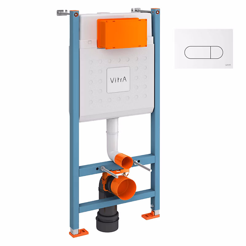 Bâti support VitrA V – Fix Core mur porteur + Plaque Root Round Blanche
