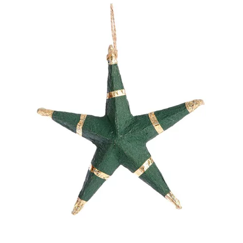Suspension étoile 5 branches coloris vert en papier mâché - 13 x 13 cm