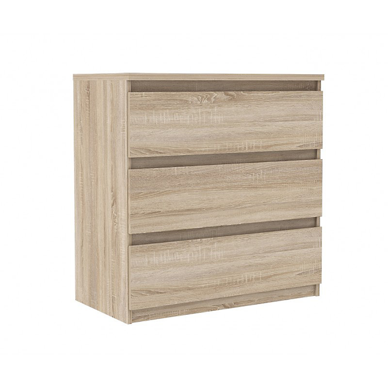 Commode 3 tiroirs décor chêne clair texturé – BENNY