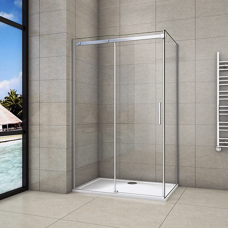 Cabine de douche d'angle | 130 × 100 × 195 cm – 8mm verre anticalcaire – porte coulissante – Chrome
