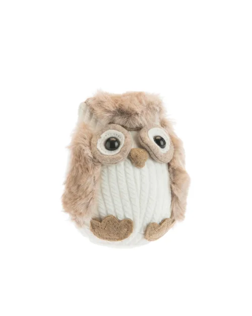 Hibou debout en tissu de couleur naturelle - 12 x 11 x 10 cm