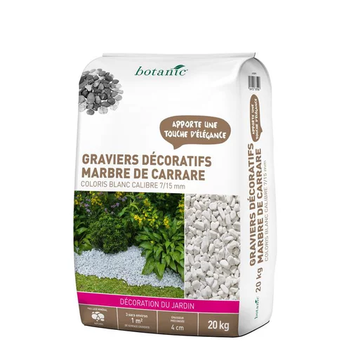 Graviers de marbre de Carrare blanc calibre 7 à 15 mm en sac de 20 kg