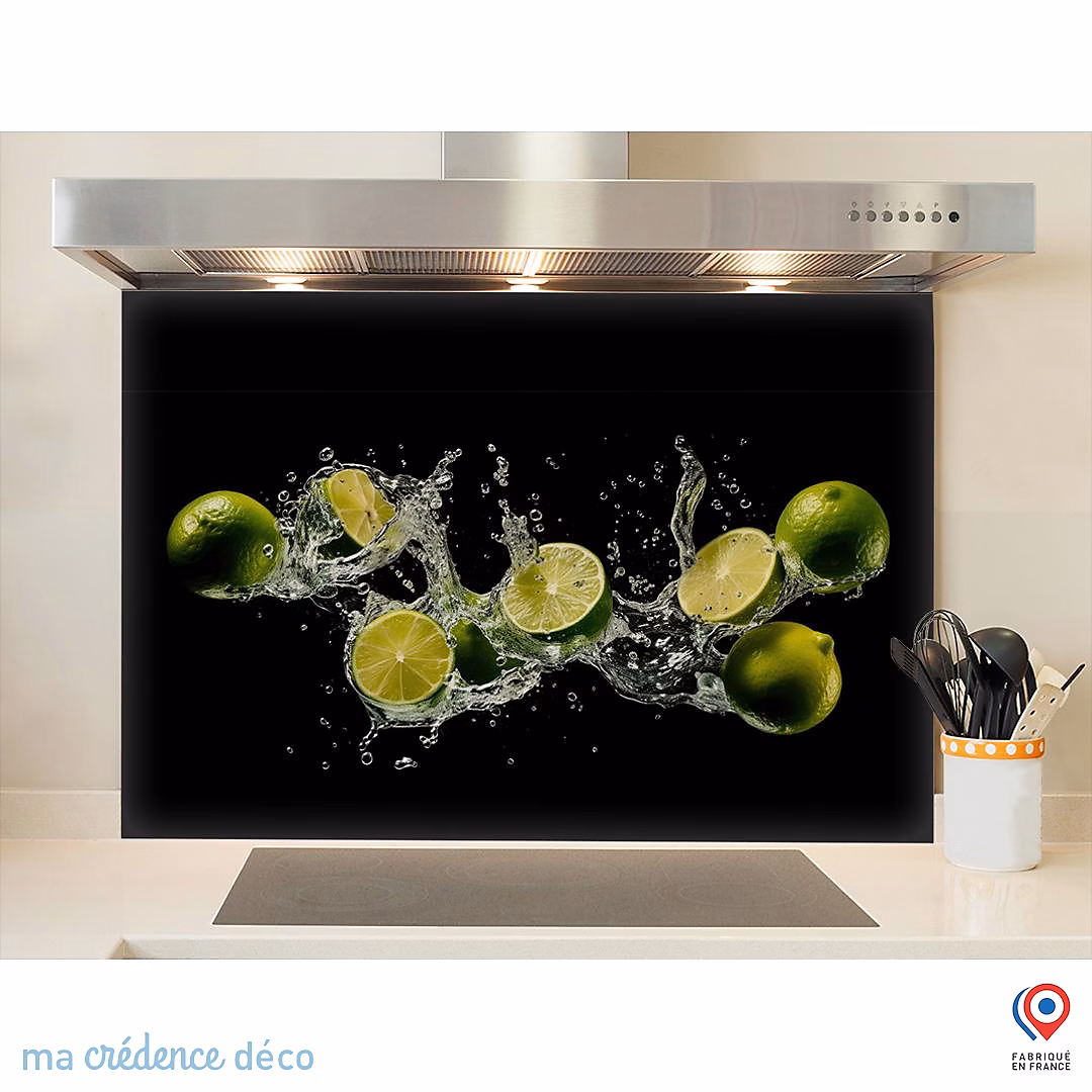 Crédence cuisine fond de hotte Bain de citrons verts – Alu composite, L 90 cm x H 60 cm, MaCrédenceDéco