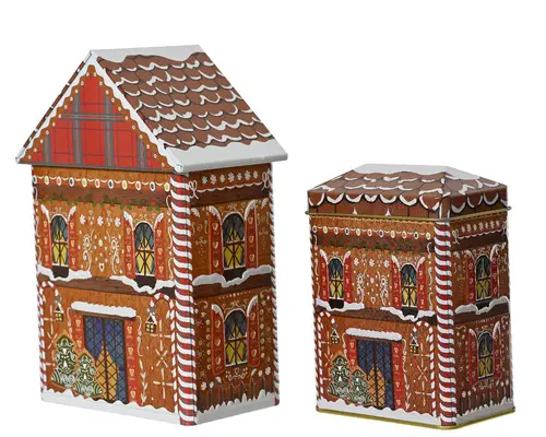 Boîte en forme de grande maison en métal brun - 13,5 x 8,5 x 21,5 cm