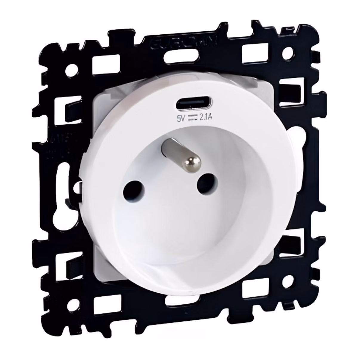 60255 Eur'ohm Square Prise De Courant 2p+t + Usb C Blanc