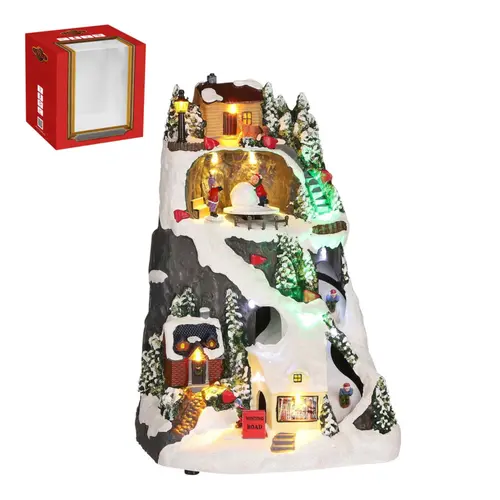 Scène piste de ski lumineuse multicolore sur piles - 20 x 30 cm