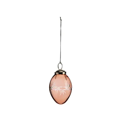 Boule ovale en métal et verre gravé transparent marron - 8 x 5 cm