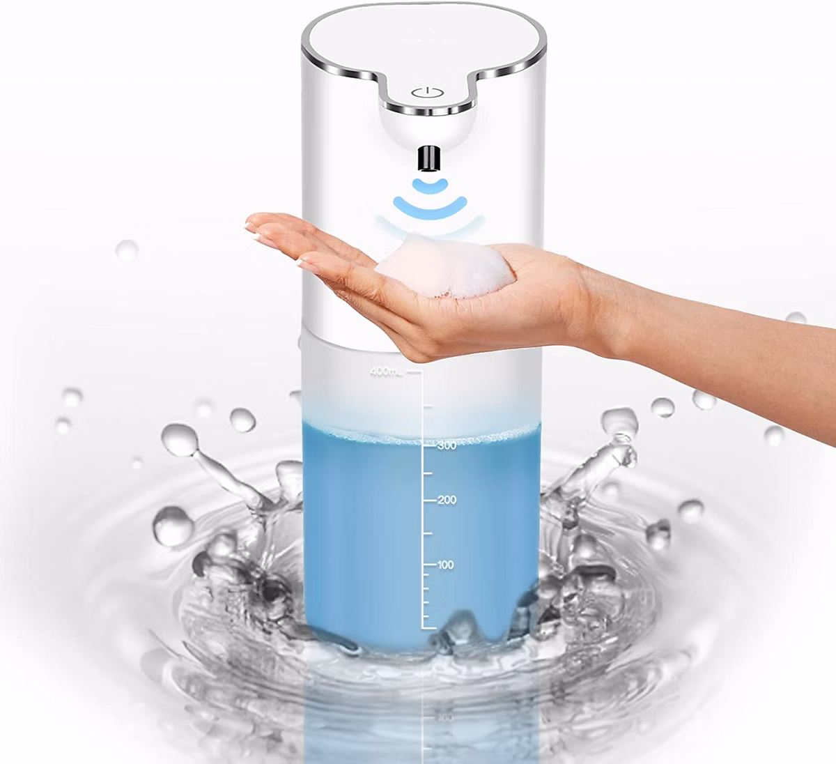 BASHLWUA Distributeur de savon automatique suspendu – distributeur de savon automatique rechargeable de 400 ml, 4 niveaux réglables