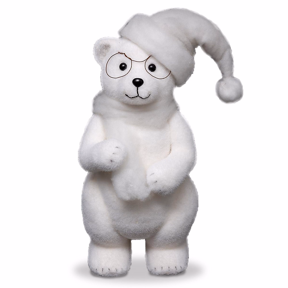 Déco de Noël Ours à Lunettes blanc floqué H 38 cm – Réf. JGUQFESND9908286972