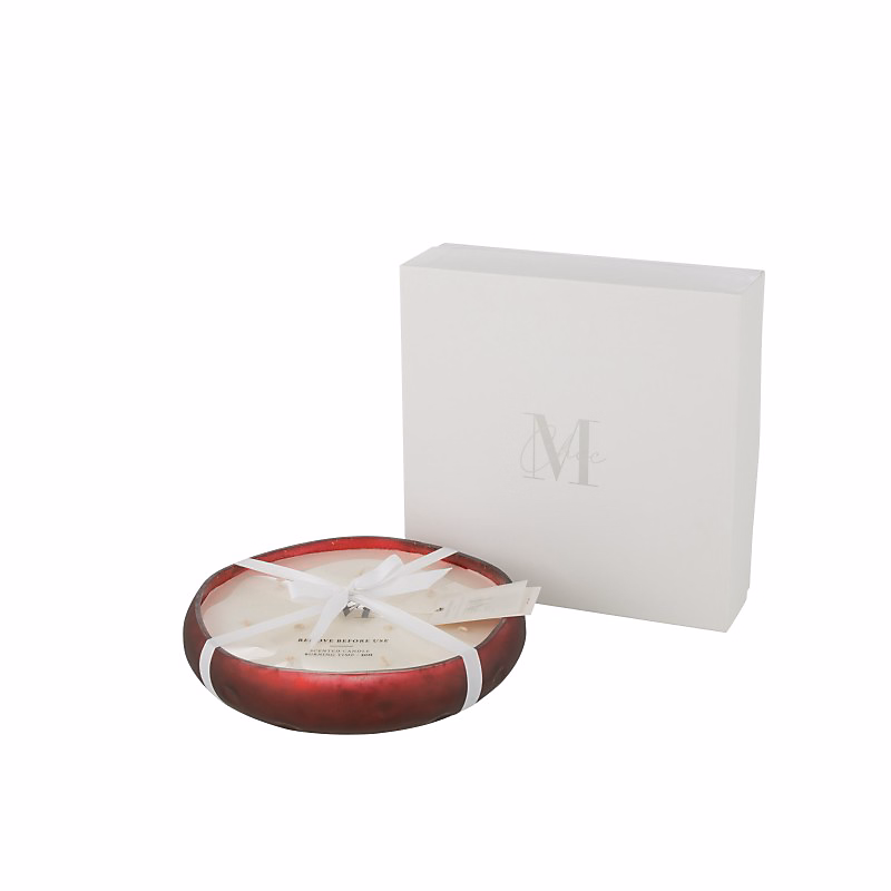 Bougie parfumée 40H dans pot en verre rouge 29 × 29 × 6 cm
