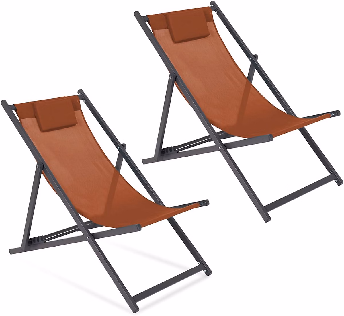 Duo de chiliennes en aluminium et textilène terracotta avec repose – tête