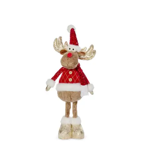 Cerf doré en habit de Père Noël beige et rouge Blitzen - 58 cm