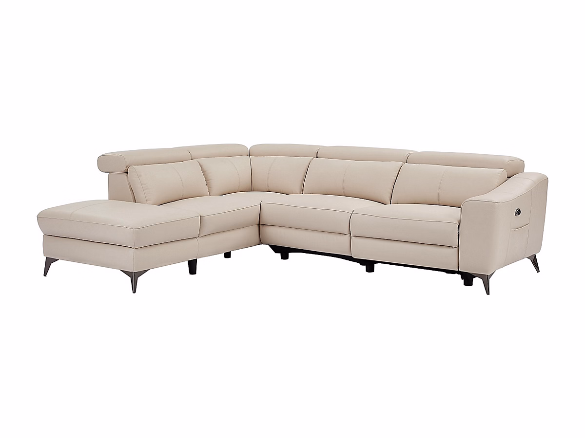 Canapé d'angle gauche relax électrique en cuir crème FORLO – Réf. JSIUAFPMF6731712035