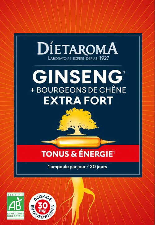 Complément alimentaire bourgeons de chêne ginseng extra fort tonus et énergie bio Dietaroma - 20 ampoules