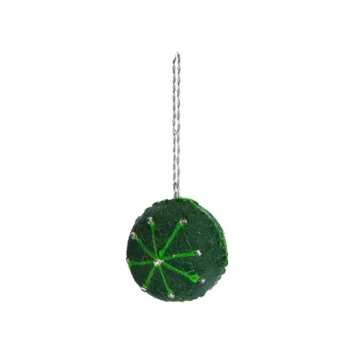 Boule en laine polyester verte à décor flocon blanc - Ø 4 cm