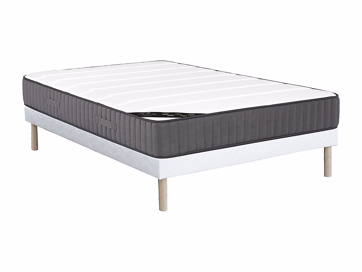 Ensemble 140 × 190 cm sommier + matelas hybride ressorts ensachés 7 zones et mousse haute résilience ép.26cm – AUDACE de PALACIO