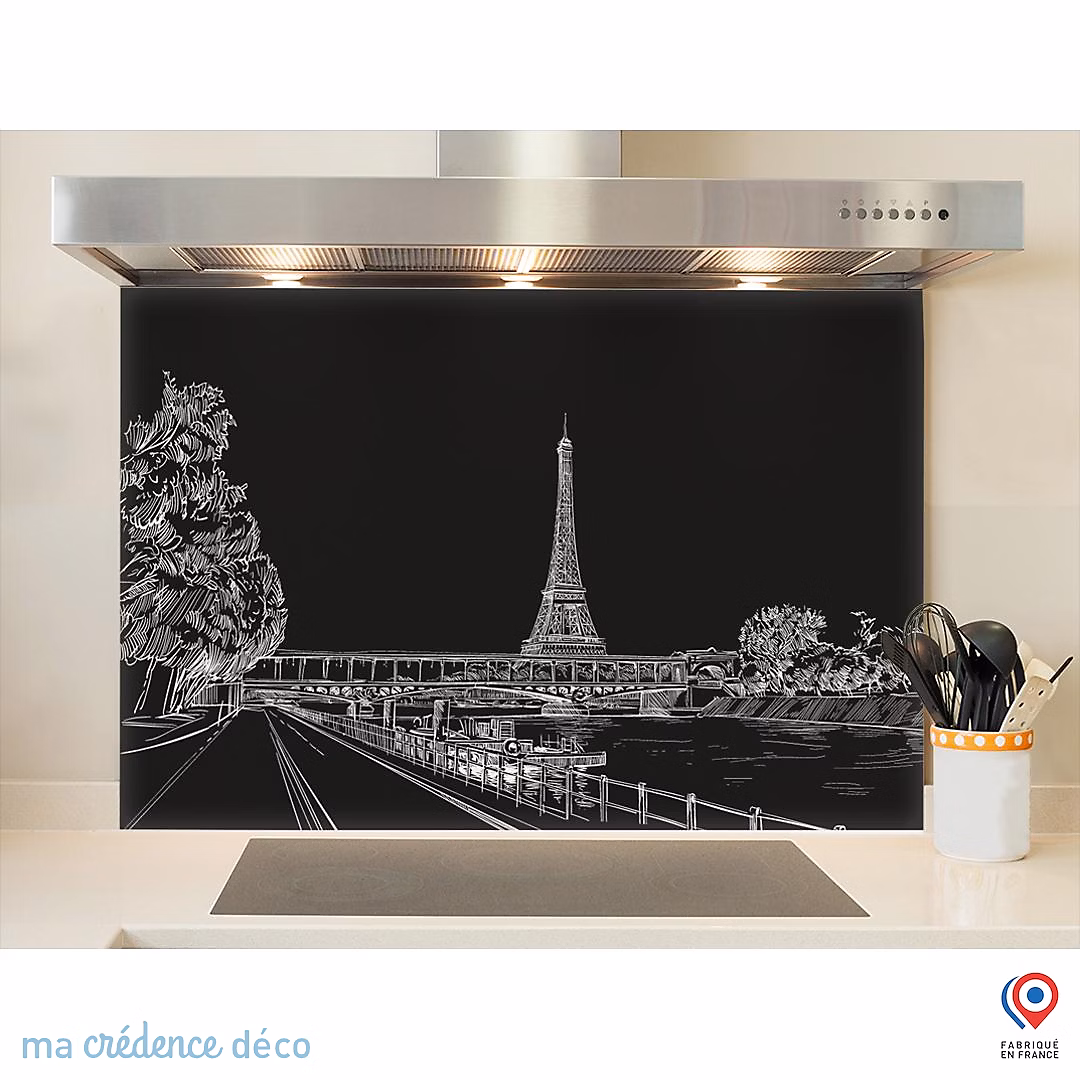 Crédence cuisine fond de hotte Dessin Paris 2 – Alu composite, L 60 cm x H 45 cm, MaCrédenceDéco