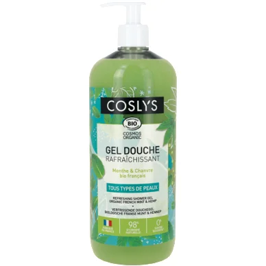 Gel douche bio rafraîchissant menthe chanvre en flacon pompe Coslys - 250 ml