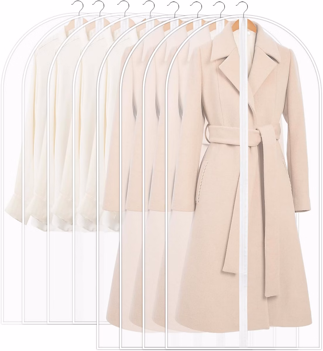 CODEKEY Lot de 8PCS Housses de Vêtements – Housses de Protection Semi Transparentes | 60 x 120/100cm Housse Vetements à Suspendre An
