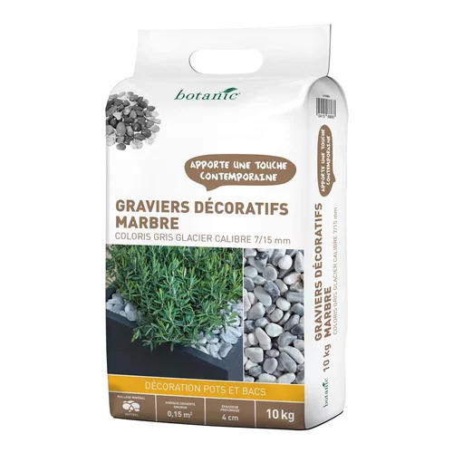 Graviers décoratifs de marbre gris glacier 7 à 15 mm en sac de 10 kg