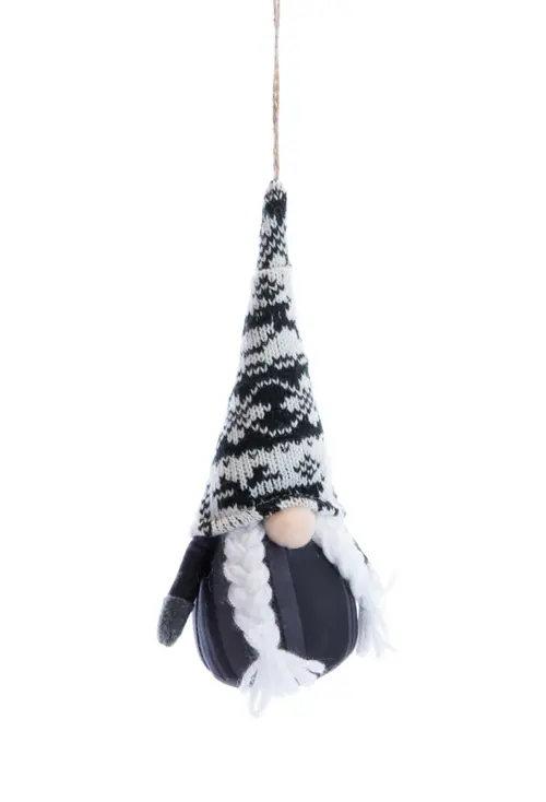 Gnome debout en tissu avec motifs noir et blanc - 10 x 7 x 19 cm