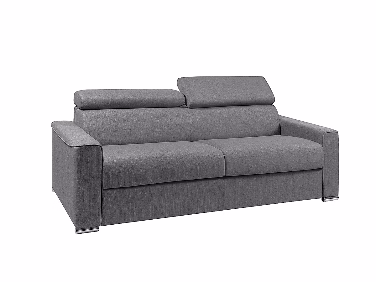 Canapé 4 places convertible express en tissu gris | couchage lattes larges 160 cm – Matelas 22 cm avec mémoire de forme VIZIR