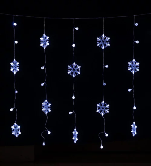Rideau décoratif flocon & bulles LED blanc chaud coloris blanc - 2 x 1 m