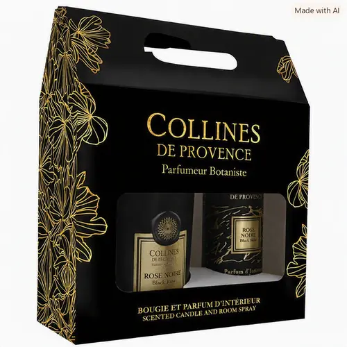 Coffret bougie et parfum intérieur senteur rose noire Collines de Provence - 180 g + 100 ml