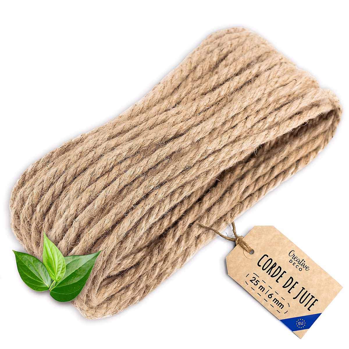 Creative Deco Corde Jute 25 m 6 mm – Fibre Naturelle Torsadée, Solide Durable, Bricolage Jardin Maison