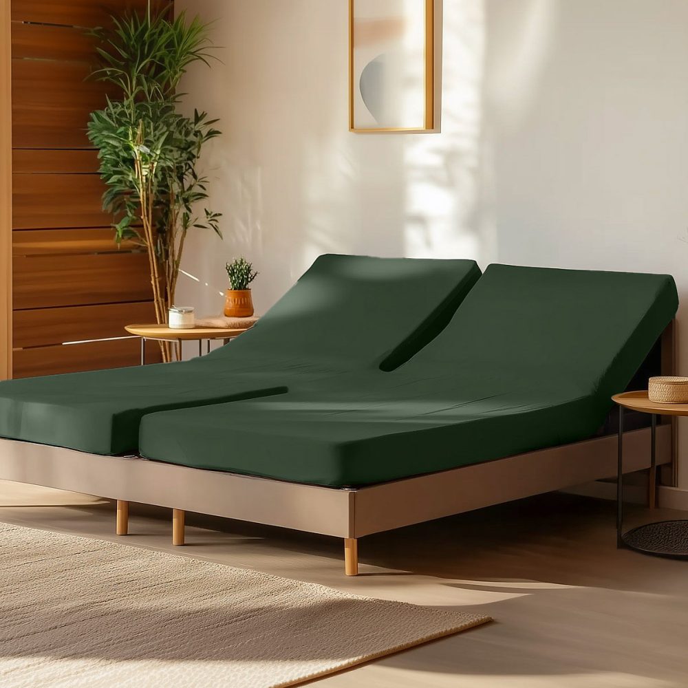 Drap housse en percale de coton pour lit articulé Eucalyptus 140 × 190 cm SOFT PERCALE